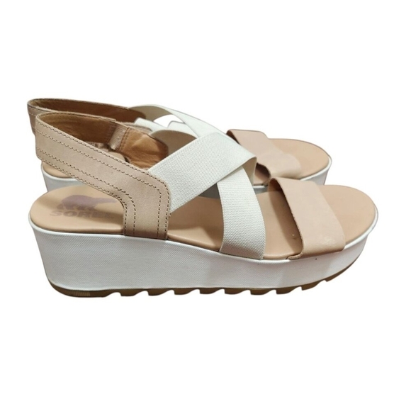 Sorel Cameron Flatform Slingback Sandal Honest Beige Chalk White Size 9.5 - Picture 2 of 11